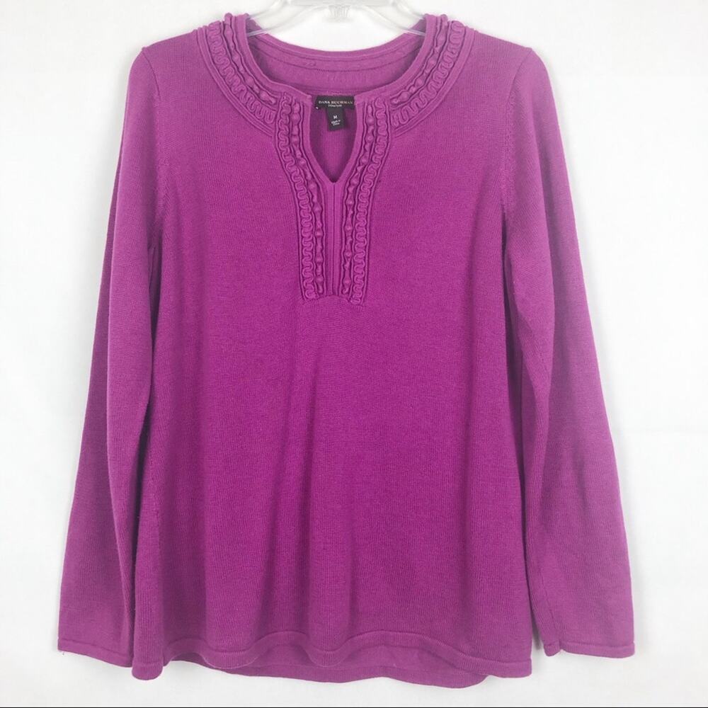 Dana Buchman V-Neck Ruffled Pullover Knit Sweater Size Medium